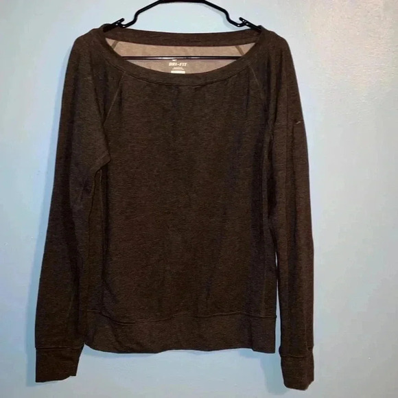Nike Dri-Fit Sweatshirt Womens Small Boat Neck Dark Gray Long Sleeve Pullover - Picture 1 of 5